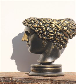 Antik Hermes Kafası Beton El Yapımı Büst Saksı Siyah-Gold Eskitme Boyalı